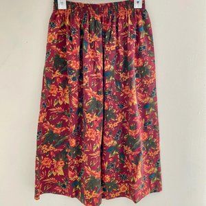 90s Vintage Autumn Floral High Waist Midi Skirt (S-M)